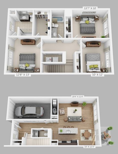 3d House Plans, House Floor Design, Apartment Floor Plans, Sims House Plans, Bedroom Remodel, House Layout Plans, Small House Design Plans, Apartment Layout, Teenage Bedroom