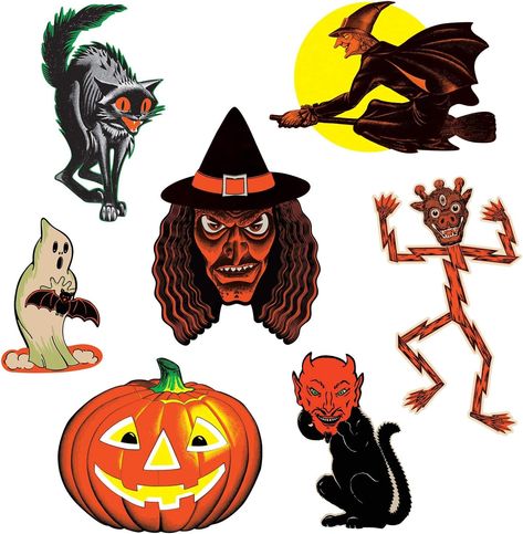 Amazon.com: Beistle Vintage Halloween Classic Cutouts : Home & Kitchen Halloween Cutouts, Beistle Halloween, Vintage Halloween Party, Sourpuss Clothing, Holiday Decor Halloween, Halloween Figures, Spooky Halloween Party, Vintage Halloween Decorations, Halloween Party Supplies