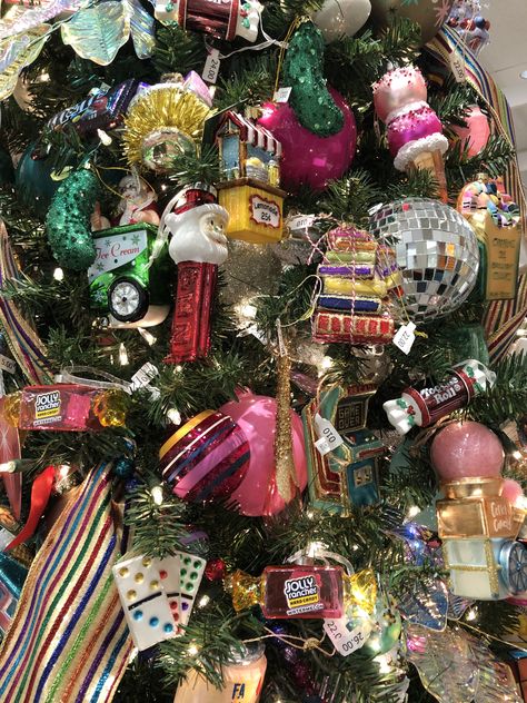 Whimsical Christmas Trees For Boys, Whimsical Retro Christmas Tree, Bright Color Christmas Tree Ornaments, Lisa Frank Christmas Tree, Hippie Christmas Tree Ornaments, Camp Christmas, Whimsical Christmas Trees, Tree Inspiration, Christmas Retro