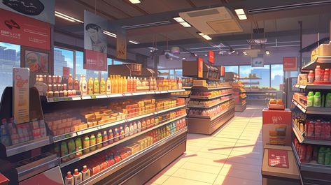 Cyberpunk Grocery Store, Supermarket Concept Art, Store Front Illustration, Store Concept Art, Shop Concept Art, Supermarket Background, Supermarket Interior, Free Facebook Cover Photos, Interior Concept Art