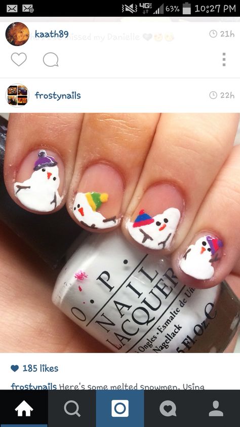 Melting Snowman Nails, Melted Snowman Nails, Nails Christmas Designs, Winter Holiday Nails, Collab Ideas, Snowman Nail, Snowman Nail Art, Melting Snowman, Snowman Nails