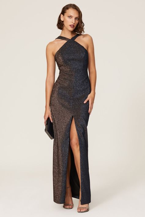 Rent Bronze Metallic Halter Gown by Aidan AIDAN MATTOX for $69 only at Rent the Runway. Bronze Metallic Dress, My Best Friend’s Wedding, Sheath Gown, Aidan Mattox, Halter Gown, Column Gown, Wedding Family, Rent The Runway, Metallic Dress