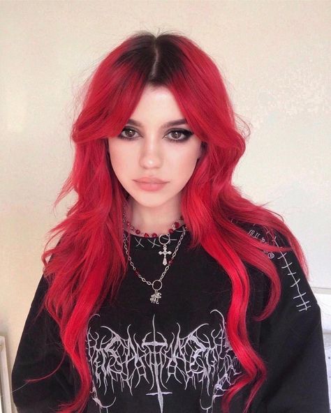 Lunar Tides Hair Colors’s Instagram post: “True Lust locks on @zaperwave 🌹 Try our Mars Pack to get all our reds in a bundle 💫” Alternative Red Hair, Gothic Red Hair, Red Emo Hair, Grunge Red Hair, Grunge Hairstyles, Red Hair Looks, Red Hair Inspo, Professional Hair Color, Dyed Red Hair