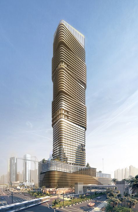 Tower in Dubai on Behance Tower Exterior Design, Hotel Tower Architecture, Highrise Buildings, Tower Concept, Tower Architecture Concept, Office Tower Architecture, Towers Architecture, High Rise Building Concept, Tower Architecture