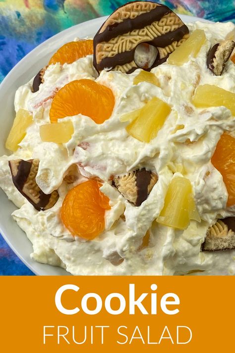 Cookie Fruit Salad, Cookie Pudding Dessert Cool Whip, Fruit Salad With Vanilla Pudding And Cool Whip, Cookie Salad Fudge Stripe, Cookie Salad Recipe, Pudding Salads, Buttermilk Fudge, Fruit Salad With Vanilla Pudding, Buttermilk Salad