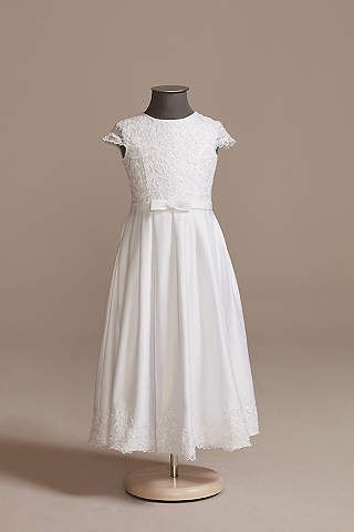 View Long DB Studio Dress at David's Bridal Holy Communion Ideas, Extra Dresses, Girls First Communion Dresses, Confirmation Dresses, Holy Communion Dresses, Communion Ideas, Full Tulle Skirt, First Communion Dress, Bow Style