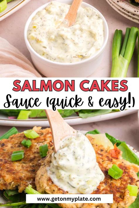 This Easy Sauce for Salmon Cakes will become your new favorite way to dress up any seafood dish. With just 5 main sauce ingredients, minimal prep time, and almost zero cleanup, it's one of my family's favorite little dipping sauces for gourmet salmon cakes to frozen fish sticks! This is a great seafood sauce with mayonnaise that you can use on salmon or eve fish sticks! It's also a good sauce for fish tacos. Salmon Croquettes Dipping Sauce, Sauce For Salmon Croquettes, Fish Cake Sauce, Sauce For Salmon Patties Easy, Salmon Cakes Sauce, Salmon Cake Sauce, Sauce For Salmon Easy, Salmon Dipping Sauce, Sauce For Salmon Cakes