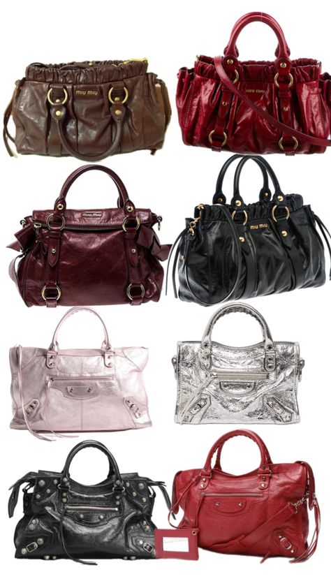 #wishlist #bags #miumiu #balenciaga #citybag #fashion Y2k Bags, Inside My Bag, Miu Miu Bag, Hot Bags, Girly Bags, Heavy Bags, Girly Accessories, Fancy Bags, Bags Aesthetic