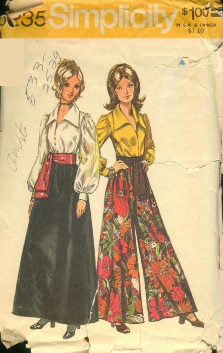 Simplicity 5235. Palazzo pants!! Palazzo Pants Pattern, 70s Sewing Patterns, Maxi Skirt Pattern, Poet Blouse, Evening Skirts, Blouse Skirt, Womens Sewing Patterns, 1970s Fashion, Fashion Sewing Pattern