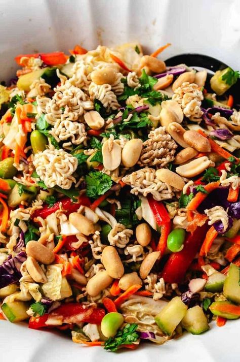 Thai Chopped Crunch Salad with Creamy Peanut Dressing - Crafting a Family Dinner Loaded Salad, Thai Crunch Salad, Crunch Salad, Make Ahead Salads, Peanut Dressing, Healthy Family Dinners, Bread Salad, Meatless Dinner, Spicy Peanuts