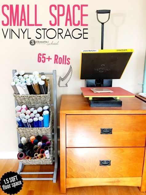 Craft Room Organization Storage, Vinyl Projects Silhouette, Small Craft Rooms, Silhouette School, Dream Craft Room, Small Space Storage, Diy Craft Room, Ideas Craft, Vinyl Storage