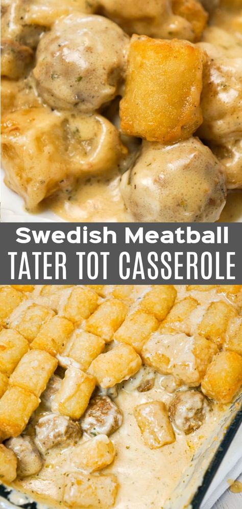 Recipes Using Frozen Tater Tots, Meatballs And Tater Tots, Meatball Tater Tot Casserole, Tatie Tot Casseroles, Frozen Meatball Casserole, Meatball Casserole With Frozen Meatballs, Swedish Meatball Casserole Recipe, Crockpot Tater Tot Casserole, Swedish Meatball Casserole