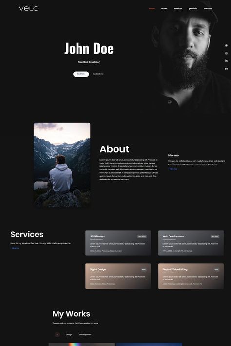 Velo - Developer Portfolio Landing Page Template #99729, #Ad #Portfolio #Landing #Velo #Developer Web Developer Portfolio, Developer Portfolio, Cv Website, Personal Website Design, Web Design Inspiration Portfolio, Portfolio Designs, Free Portfolio Template, Javascript Code, Design Sites