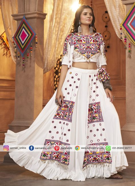 Jazzy Off White Mirror Readymade Lehenga Choli Garba Choli, Navratri Lehenga, Navratri Special, Chaniya Choli, Viscose Rayon, Mirror Work, Rayon Fabric, Lehenga Choli, Lehenga