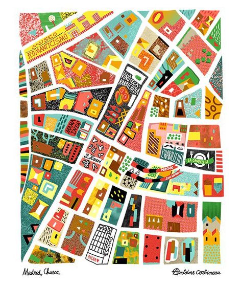 Madrid Map #afriendafar #maps #art #travel Illustration Design Graphique, Map Quilt, Illustrated Maps, Restaurants In Paris, Hand Drawn Map, Map Globe, Architecture Inspiration, Art Carte, City Illustration