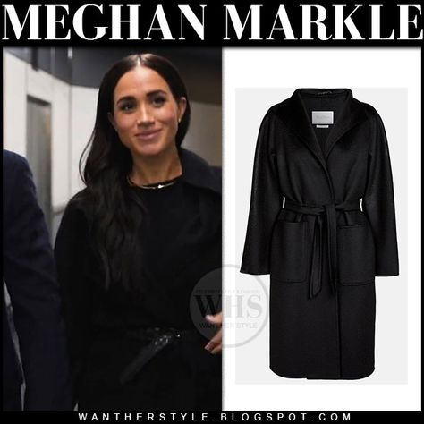 Black Belted Coat, Kate And Meghan, Meghan Markle Style, Hockey Game, Buy Sweaters, Style Finder, Bottega Veneta Belt, Belted Coat, Winter 2023