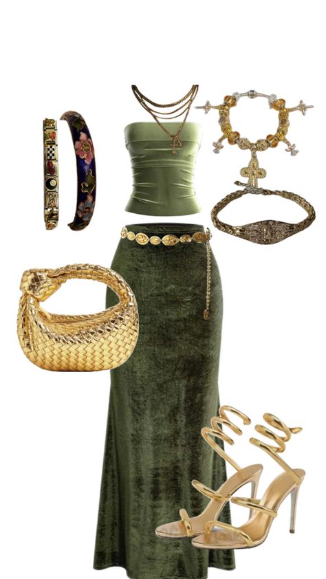 Green Dress Aesthetic Casual, Aquarius Venus Outfits, Thee Sacred Souls Concert Outfit, Aquatic Dress To Impress Outfit, Jungle Theme Outfit Women, Boho Glam Outfit, Goddess Style Outfits, Aquarius Aesthetic Outfit, Libra Aesthetic Outfit