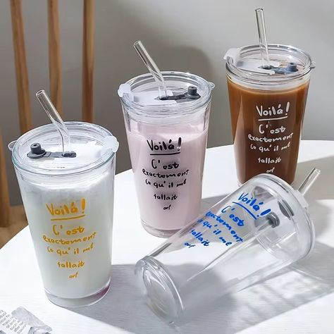 Lelyi Ins Juice Cup Gift Wholesale Household High Color Value Large Capacity Glass Straw Cup - Buy Glass Caster Cups,Childrens Drinking Glass Cup,Frozen Drink Glass Cups Product on Alibaba.com Juice Cup Design, Plastic Cup Design, Bar Birthday Party, Glass Straw Cup, Drinking Milk, Tea Juice, Juice Cup, Breakfast Cups, Drink Straw