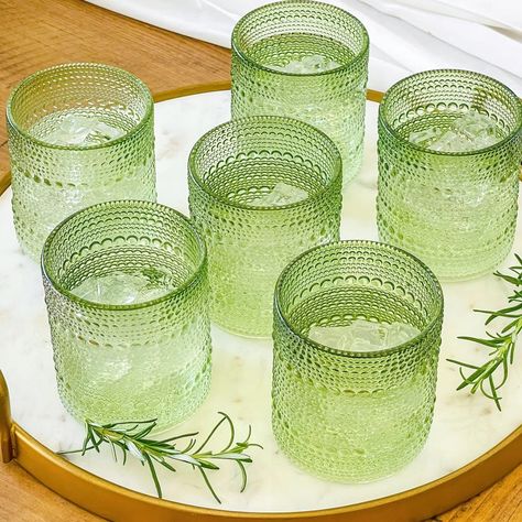 Dakota Fields Cissy 10 Oz. Textured Beaded Clear Glass (Set Of 6) | Wayfair Colorful Drinking Glasses, Unique Drinking Glasses, Green Drinking Glasses, Glassware Crafts, Beaded Rose, Diy Wine Glasses, Vintage Drinking Glasses, Green Glassware, Drinking Glass Sets