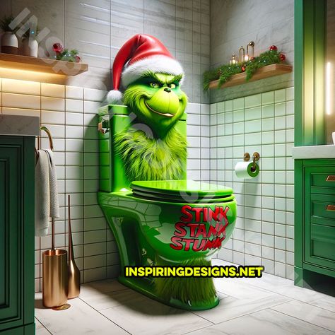 These Grinch Toilets Will Steal Christmas in the Best Way Possible! Grinch Bathroom Decor Ideas, Grinch Bathroom Ideas, Grinch Bathroom Decor, Grinch Diy Decorations, Grinch Bathroom, Grinch Decor, Grinch Stuff, Grinch Quotes, Latest Bathroom