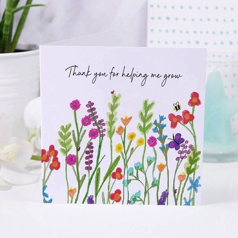 Invitation Card Design For Teachers, Hand Written Thank You Note, Thank You For Helping Me Grow Card, Farewell Cards For Teacher Handmade, Watercolor Gift Card, Teacher Farewell Card, Handmade Teacher Thank You Cards, Creative Thank You Card Design, Teachers Day Cards Handmade Creative