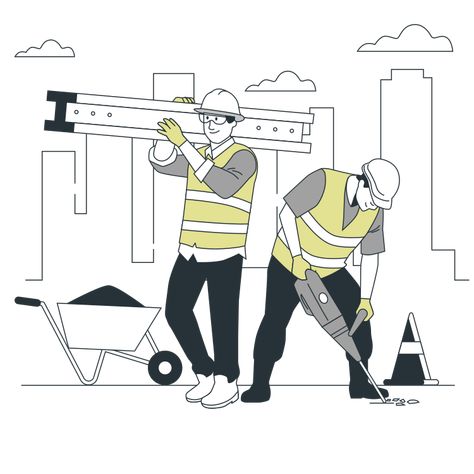 Anime Construction Worker, Boutique Mural, Construction Illustration Architecture, People Working Illustration, Working Illustration, Job Illustration, Construction Site Illustration, Construction Illustration, Construction Worker Illustration