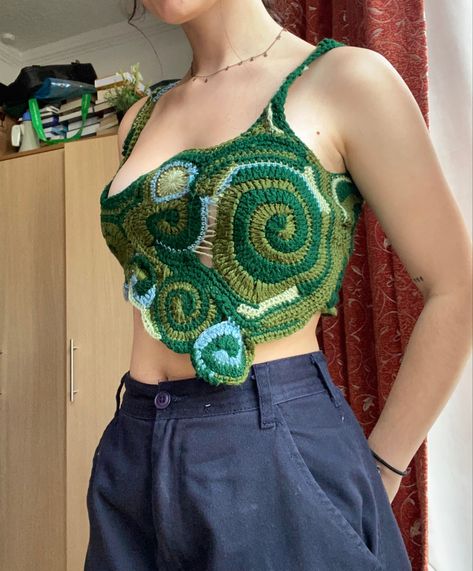 Follow the link to order🪡 #fashion #crochet #freehand Funky Crochet Top, Freehand Crochet Top, Crochet Top Alternative, Crochet Freehand, Freeform Crochet Top, Funky Crochet Patterns, Whimsigoth Crochet Top, Fairycore Crochet, Earthy Crochet