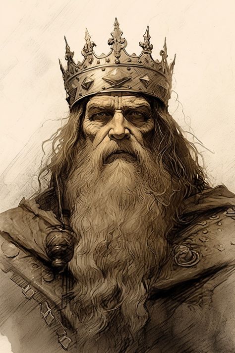 Old King Art, Greek God Tattoo, Arte Viking, King Drawing, Black Skull Tattoo, Old King, Man Face, Dark Art Tattoo, Viking Art