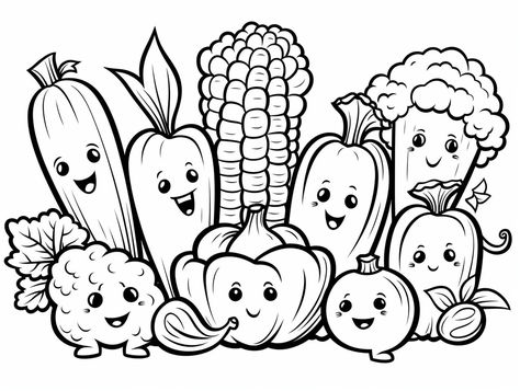 Vegetable Coloring Pages Free Printable, Vegetables Coloring Pages, Vegetable Printing, Coloring Pages Kawaii, Bed Painting, Kids Colouring Printables, Fall Coloring Sheets, Fruit Coloring, Vegetable Coloring Pages