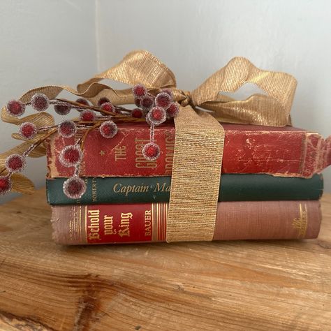 https://lanevintagetreasures.etsy.com/listing/1798257038/holiday-vintage-book-stack-holiday-decor Decorative Book Stack, Christmas Book Stack Decor, Bookish Christmas, Book Stack, Christmas Party Ideas, Christmas Book, Stack Of Books, Vintage Magazines, Christmas Books