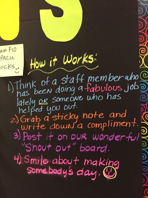 Shout Outs Bulletin Board, Celebration Board For Work, Staff Shout Outs Free Printable, Employee Bulletin Board Ideas Break Room, Breakroom Bulletin Board Ideas, Staff Shout Out Bulletin Board, Shout Out Board Employee, Breakroom Ideas Work, Recognition Board Workplace