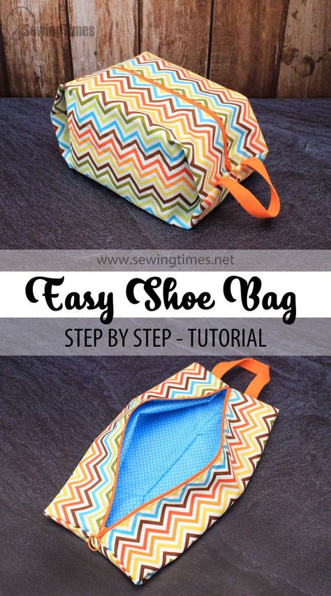 DIY Easy Shoe Bag | How to make a Flattened Travel toiletry bag [sewingtimes] Toiletry Bag Pattern, Diy Travel Bag, Shoe Bags For Travel, Shoe Storage Bags, Pouch Diy, Sewing Pattern Shop, Bags Diy, Travel Toiletry Bag, Shoe Bags