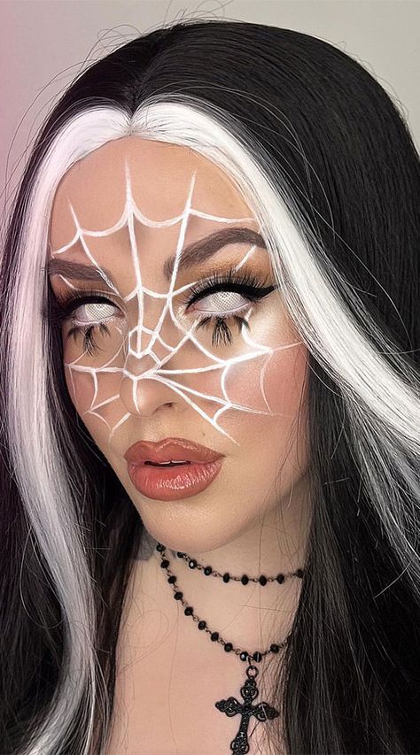 Halloween makeup, Halloween makeup look, Halloween makeup easy, Simple Halloween makeup, spooky makeup, cute Halloween makeup, spider makeup ideas, spider makeup, ghost makeup, spider web makeup Halloween Makeup Spider Web, Makeup Horor, Halloween Beauty Makeup, Crazy Halloween Makeup, Spider Web Makeup, Easy Halloween Makeup Ideas, Mermaid Makeup Halloween, Spooky Makeup, Spider Makeup