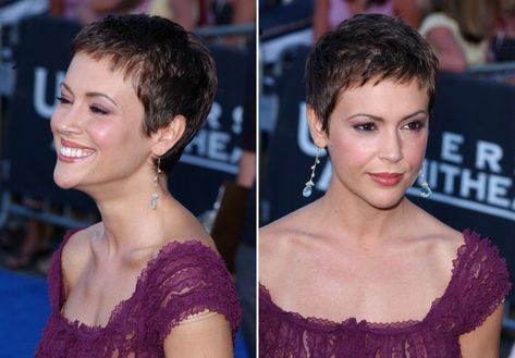 Alyssa Milano Hair, Pixie Cut Short, Very Short Haircuts, Short Hair Pixie Cuts, Funky Hairstyles, Very Short Hair, Alyssa Milano, Short Hairstyle, Short Haircut