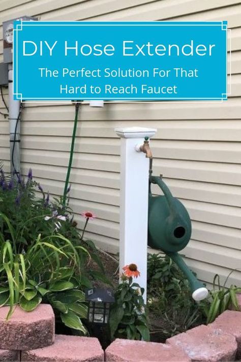 Do you have a outside faucet that's hard to reach? Here is a way to extend that water source and add a landscaping element. diy | outdoor | backyard | faucet | diy faucet | faucet extender | hose | hose issues | watering | diy water issues #ad Diy Faucet, Under Deck, Water Issues, Decor Makeover, Faucet Extender, Outdoor Sinks, Hose Holder, Water Source, Outdoor Diy Projects