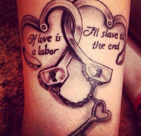 Handcuff Tattoo, Mgk Tattoos, Him And Her Tattoos, Couple Tattoos Unique Meaningful, Wife Tattoo, Best Couple Tattoos, Tattoos To Cover Scars, Cute Couple Tattoos, Tattoo Lettering Design