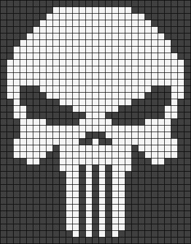 Alpha pattern #21818 variation #15813 | BraceletBook Punisher Crochet Pattern, Crochet Grid Patterns Horror, Last Of Us Pixel Art, Dark Pixel Art, Marvel Blanket, Cross Stitch Skull, Crochet Grid, Pixel Grid, Grid Patterns