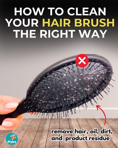 Learn how to properly clean your hairbrush to remove accumulated hair, dirt, and oil without causing damage with this tutorial. Diy Hair Brush Cleaner, How To Clean A Brush, How To Clean Your Brush, Clean Hairbrush Buildup, How To Clean Hair Brushes Diy, How To Clean A Hairbrush, How To Wash Hair Brushes, How To Clean Your Hairbrush, How To Clean Hair Brushes