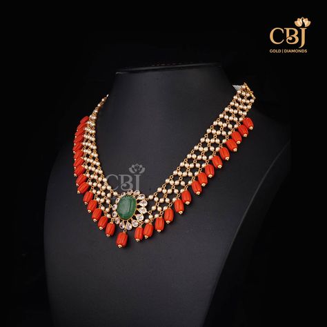 Ultra light weight coral necklace Coral Necklace Indian Gold, Coral Jewelry Indian Gold, Coral Jewelry Necklace, Pearl Bangles Gold, Coral Jewelry Set, Anklets Indian, Pearl Bangles, Rani Haar, Gold Jewelry Outfits