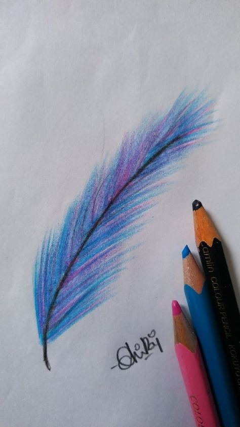 Colour Pencil Sketch For Beginners, Feathers Drawing Simple, Colourful Feather Drawing, Easy Drawings Using Colour Pencils, Unique Drawing Ideas Easy, Colored Pencil Art Drawings Easy, Simple Art With Color Pencils, Pencil Sketching Easy, What To Draw With Colored Pencils Easy