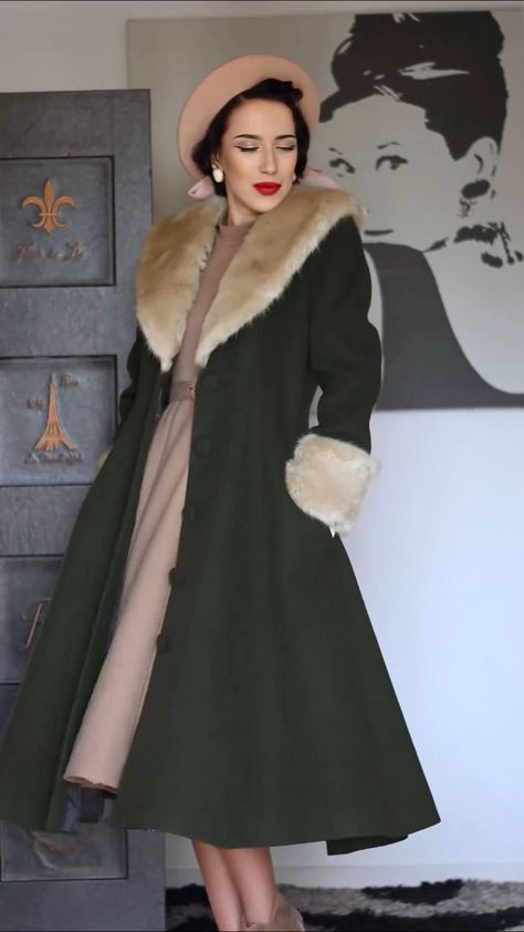 Vintage Fall Fashion 1950s, British Retro Fashion, 1950s Winter Fashion Women, 50s Coats Women, 1950s British Fashion, 1950s Fur Coat, 50s Christmas Outfit, Vintage Winter Outfits 50s, 50s Winter Fashion