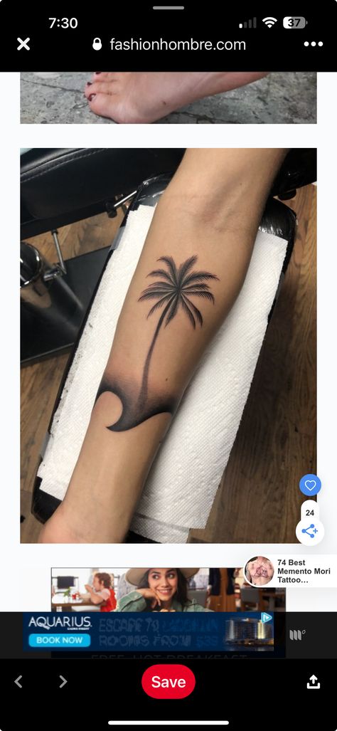 Tropisches Tattoo, Tropical Tattoo, Palm Tattoos, Tree Tattoo Designs, Palm Tree Tattoo, Beach Tattoo, Tattoo Bracelet, Different Tattoos, Waves Tattoo