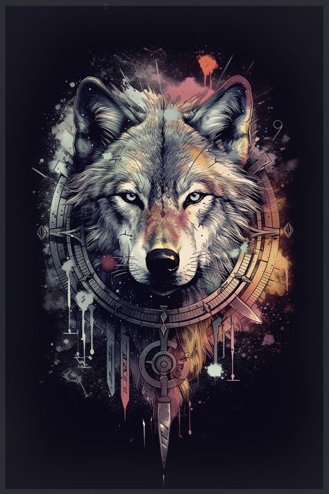 Wolf Face Tattoo, Cool Colorful Backgrounds, Wolf Art Fantasy, Stag Tattoo, Cool Wolf, Mystical Wolf, Wolf Colors, Wolf Tattoo Sleeve, Full Sleeve Tattoo Design