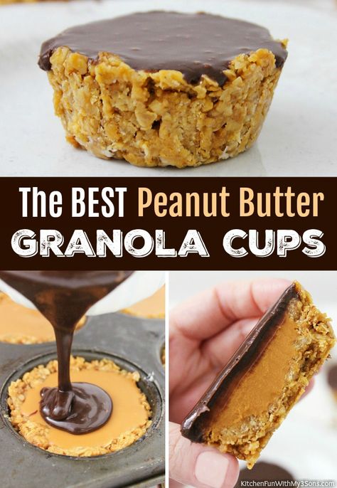 Granola Cups With Peanut Butter, Breakfast Granola Cups, Easy To Make Food, Chocolate Peanut Butter Squares, Granola Cups, Chocolate Peanut Butter Brownies, Baked Oatmeal Cups, Chocolate Peanut Butter Pie, Baked Granola