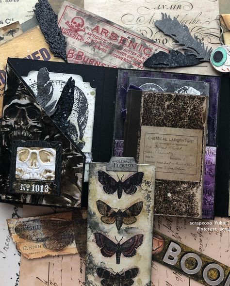 Goth Scrapbook Ideas, Goth Scrapbook, Whimsigoth Journal, Goth Journal, Diy Journal Books, Art Journal Therapy, Mixed Media Journal, Journal Aesthetic, Creative Journal