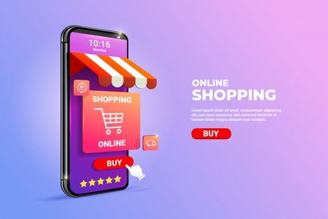 Online shopping on mobile applications o... | Premium Vector #Freepik #vector #banner #template #phone #social-media 3d Smartphone, Shop Vector, App Promotion, Cart Icon, Banner Web, Online Mobile Shopping, Digital Marketing Design, Online Shop Design, Vector Banner