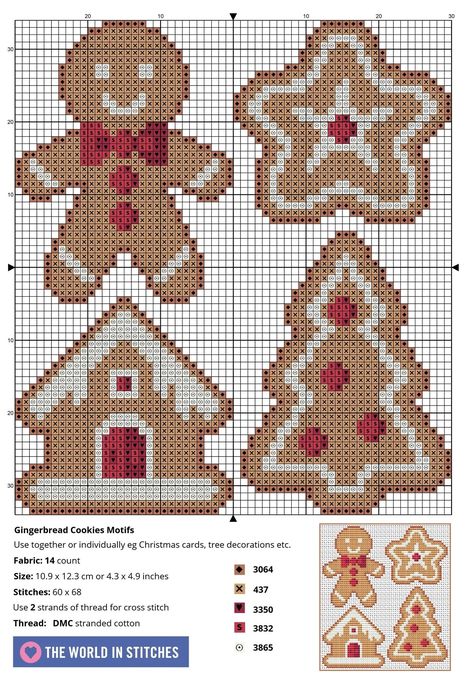 Gingerbread Cross Stitch, Holiday Cross Stitch Patterns, Free Cross Stitch Charts, Cross Stitch Freebies, Holiday Cross Stitch, Xmas Cross Stitch, Cross Stitch Christmas Ornaments, Pola Kristik, Cross Stitch Cards