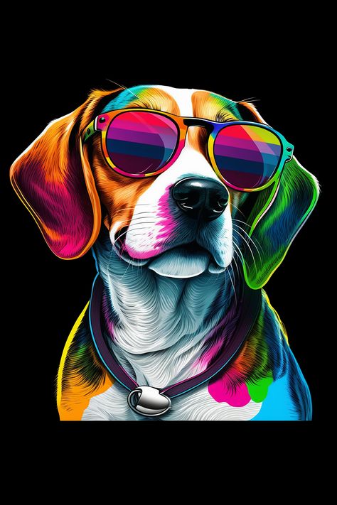 Colorful Beagle illustration wearing sunglasses. This design is perfect for any Beagle dog lover. This design is perfect for national Beagle Day and Beagle dog lovers. Beagle Cartoon, Animal Sunglasses, Beagle Art, Pop Art Images, Dog Pop Art, Dog Vector, Loyal Dogs, Cat Character, Beagle Dog