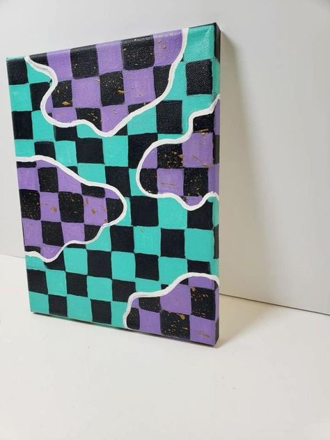 Trippy Checkered Pattern Painting, Checkered Painting Ideas Canvas, Checkers Drawing, Checkered Painting Ideas, Paint Markers Ideas, Ideas De Cuadros Aesthetic, Checkerboard Painting, Checkered Painting, Trippy Paintings