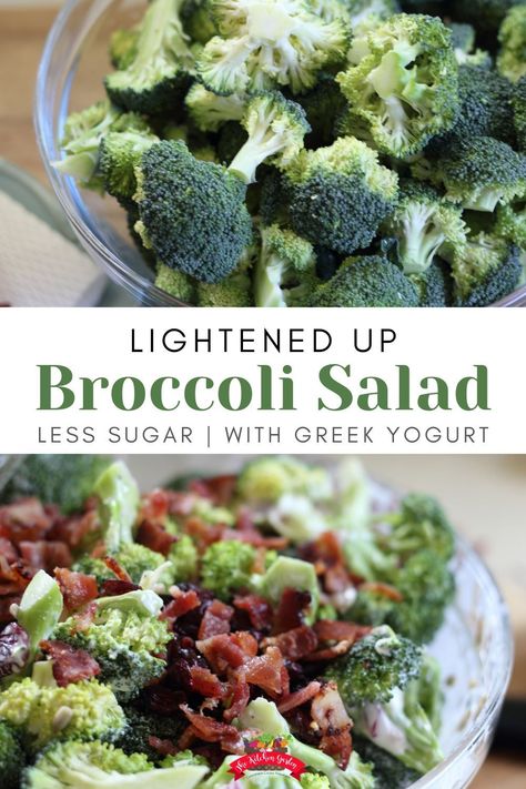 Broccoli salad is a spring and summer favorite with fresh broccoli, crunchy red onion, crispy bacon, and a homemade dressing that ties it all together. This healthier and lighter broccoli salad has less sugar and less mayo than traditional versions but still has all the flavor! Light Broccoli Salad, Healthy Broccoli Salad, Healthy Broccoli, Broccoli Salad Bacon, How To Make Broccoli, Broccoli Salad Recipe, Strawberry Spinach, Savory Salads, Spinach Strawberry Salad